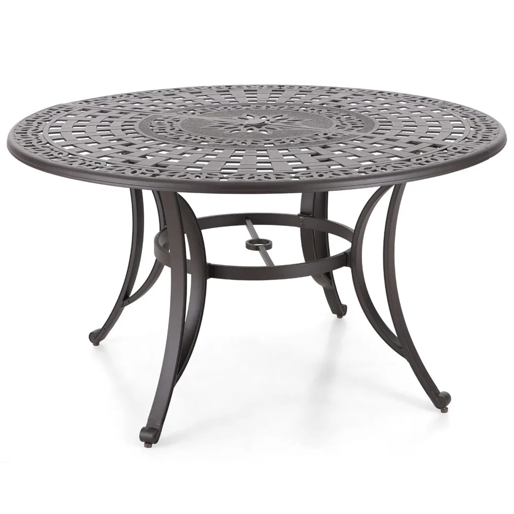 

Outdoor Dining Table 6-Person Round Cast Aluminium, Patio Bistro Table with 2.2" Umbrella Hole for Porch Backyard, Customized