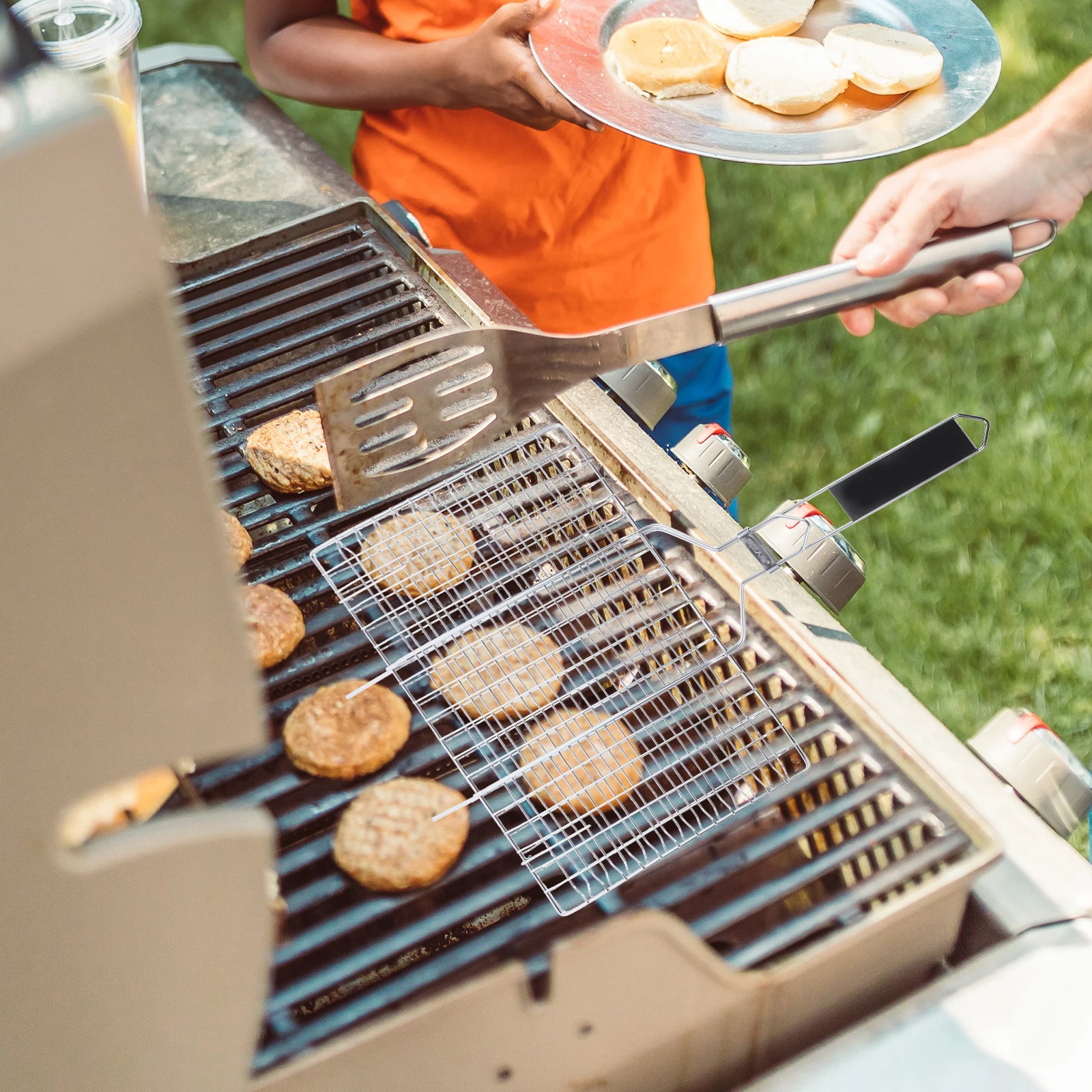 

Stainless Steel Bbq Basket Outdoor Grill Net Foldable Wire Griddle For Steak Sausage Chicken Fish Corn Potato Ribs Lamb Camping
