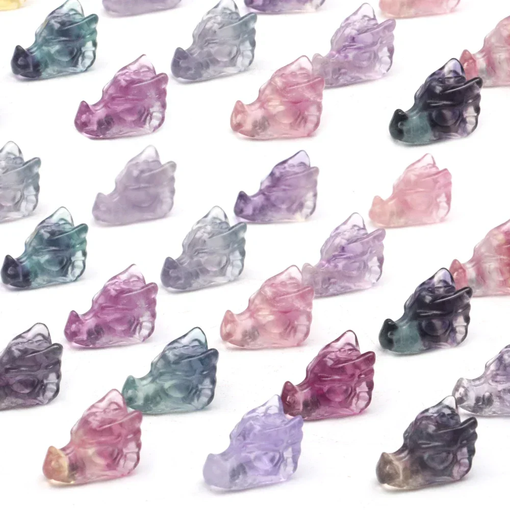 

Mineraali Mini Dragon Head Natural Rainbow Flourite Carving Stone Green Purple Yellow Crystal Healing Reiki Mascot Quartz Animal