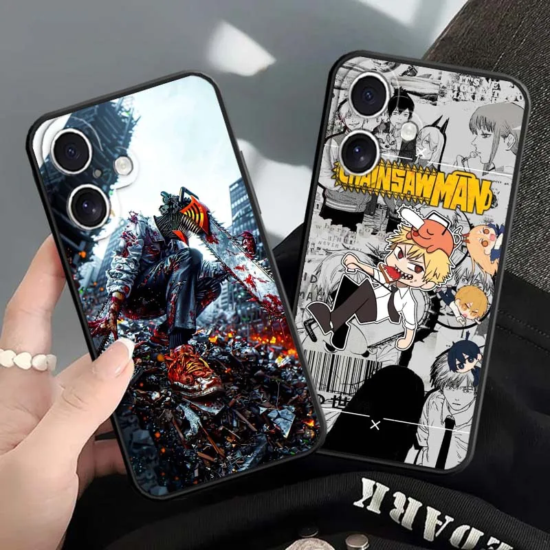 

Cool Chainsaw Man Anime For Apple iPhone 16 16E 15 14 13 12 11 XS X Pro Max Plus Black Soft Silicone Cover