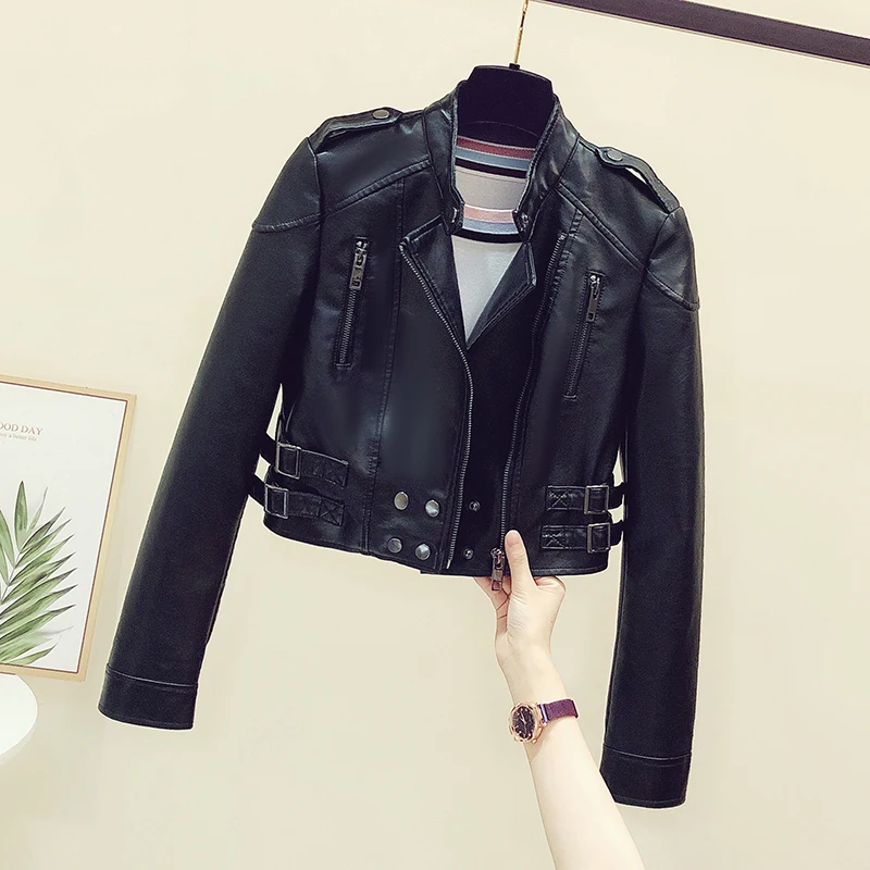 Faux Leather Short Women Jacket Locomotive Cropped Zippers Punk Street 2023 Spring Autumn Outwear Music Concert Coat