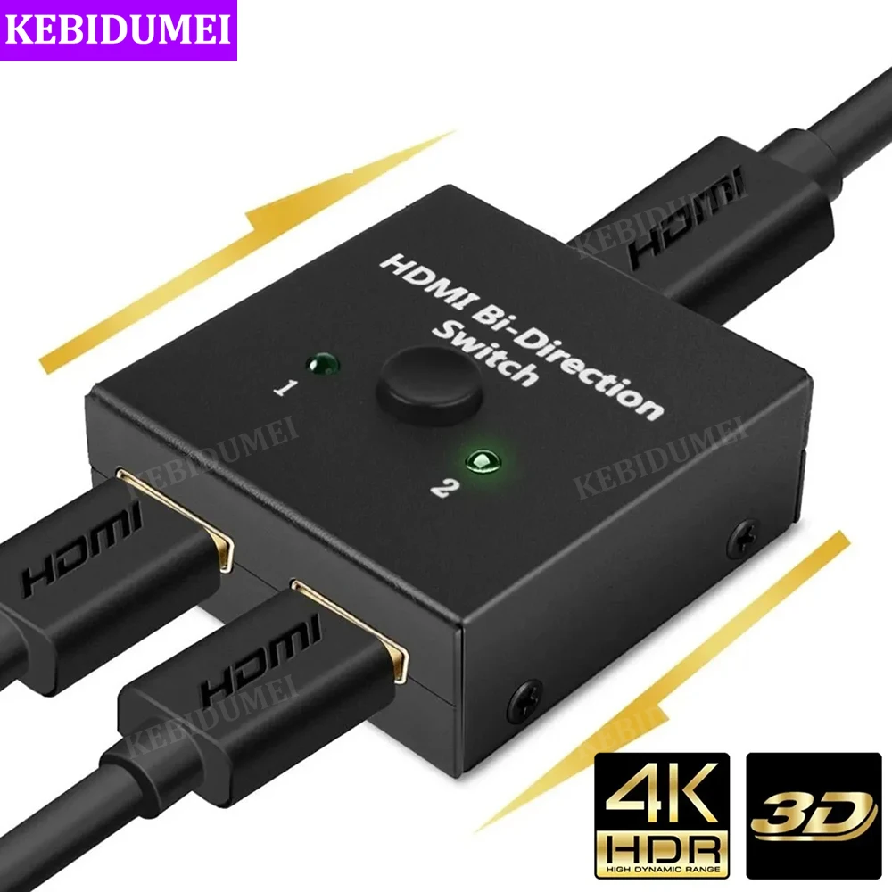 Bi-Directional 4K HDMI Switch 1x2/2x1 HD Adapter Splitter 3D HDR HDCP for Laptop PC Xbox PS3/4/5 TV Box to Monitor Projector