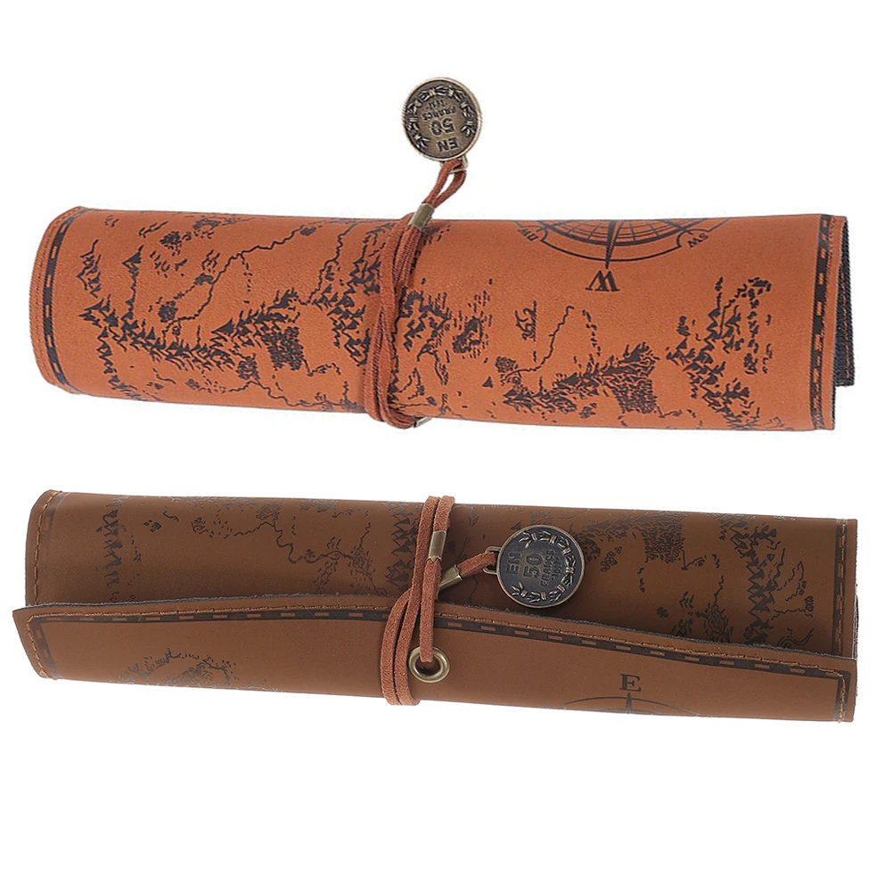 

2 Pcs Retro Canvas Pen Case Large Capacity Roll Up Pencil Bag Vintage Style Student Art Supplies Stationery Pouch Anti