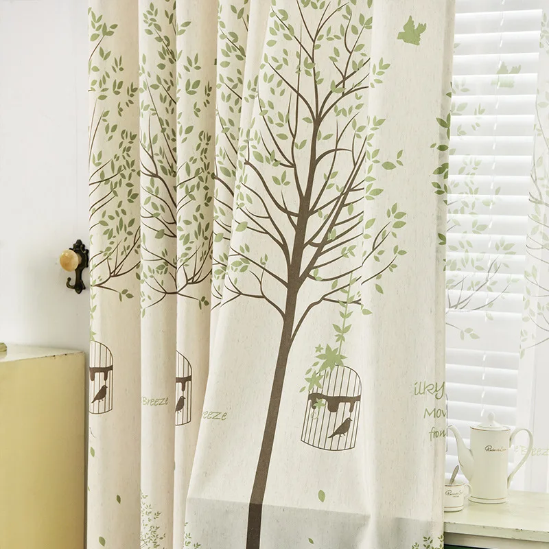 Caged Bird Chinese Japanese Countryside Elegant Thick Tree Cartoon Curtains for Living Dining Room Bedroom