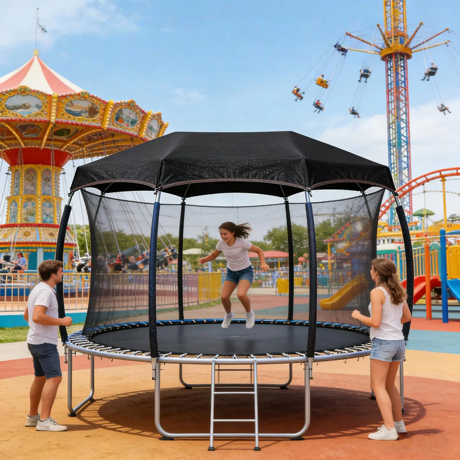 Waterproof UV Protection Oxford Trampoline Canopy Shade Tent Cover  8 10 12 14 Feet Outdoor Backyard Home Gym Core Training