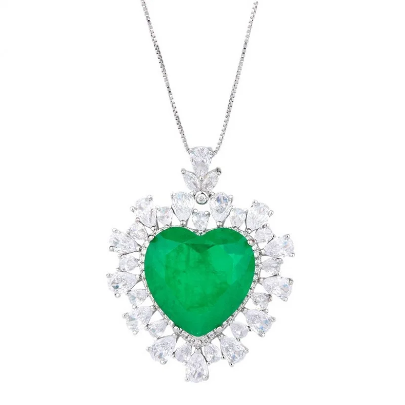 Cross-BorderwishLove Inlaid Simulation Paraiba Pendant Artificial Emerald Love Necklace Jewelry Wholesale