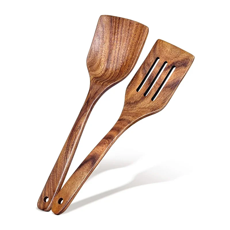 

Nonstick Cooking Utensils Cooking Tools Kitchen Supplies2Pcs Wooden Spatula Acacia Wood Long Handle Flat Frying Turner Spatulas