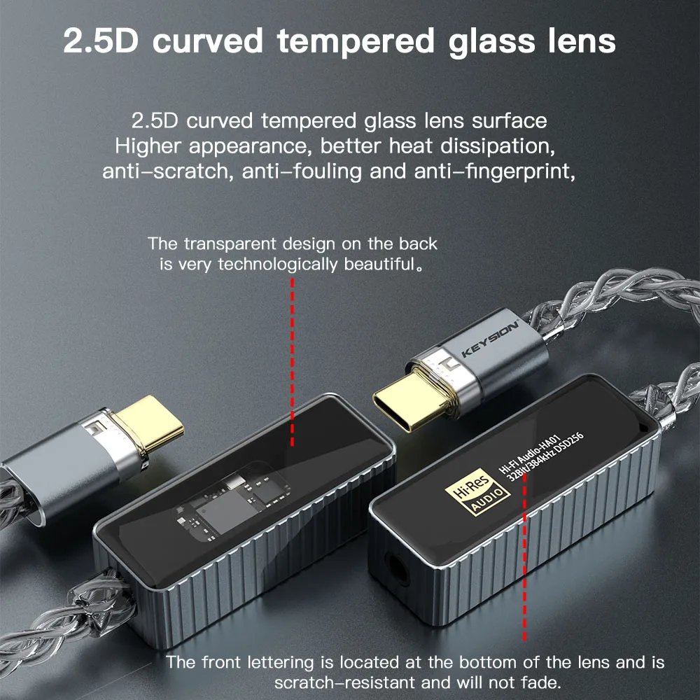 KEYSION 384kHz DSD256 CS43198+CT7601 USB DAC Audio HiFi Decoder Headphone Amplifier Type-C To 3.5mm for iOS Mac Win10 Android