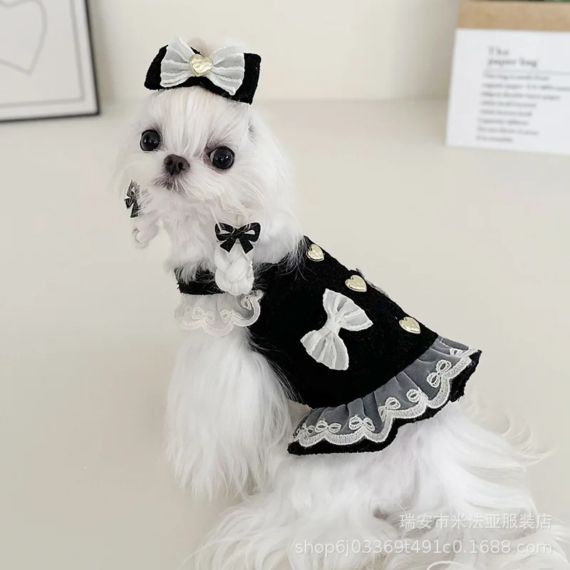 Pet Cat and Dog Dress Spring Autumn Winter Lace Heart Buckle