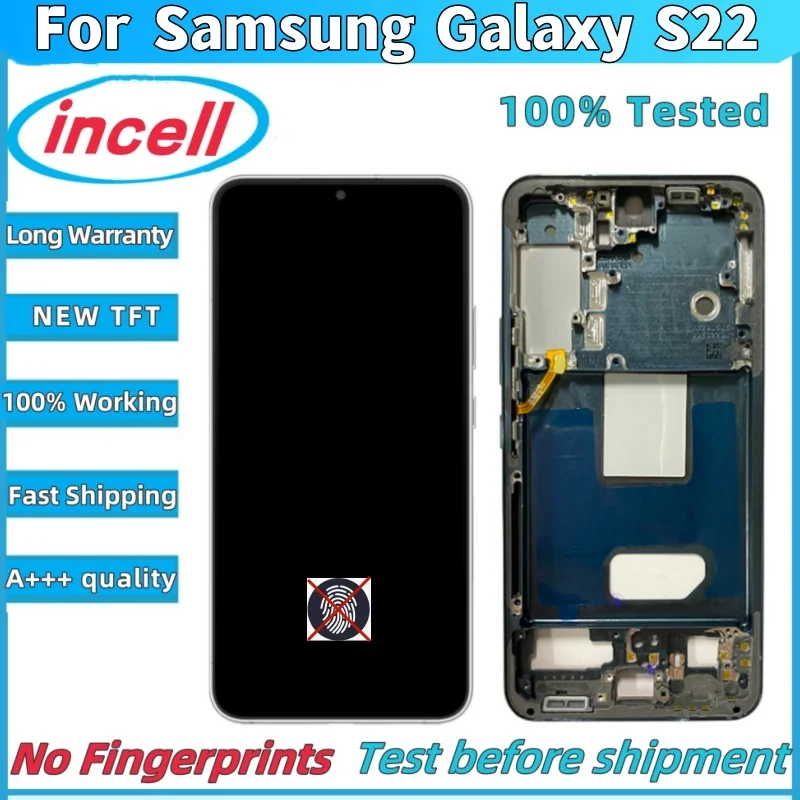 NEW TFT S22 S901 Display For Samsung Galaxy S22 5G S901U S901B incell LCD Touch Screen With Frame Digitizer Replacement