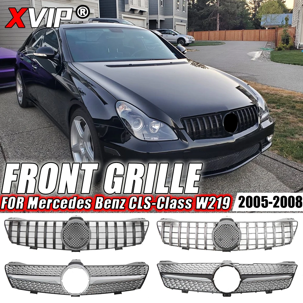 

XVIP Front Glossy Black GTR Style Racing Grille For Mercedes Benz CLS W219 CLS350 CLS500 2005-2008 Diamonds Style Bumper Grilles