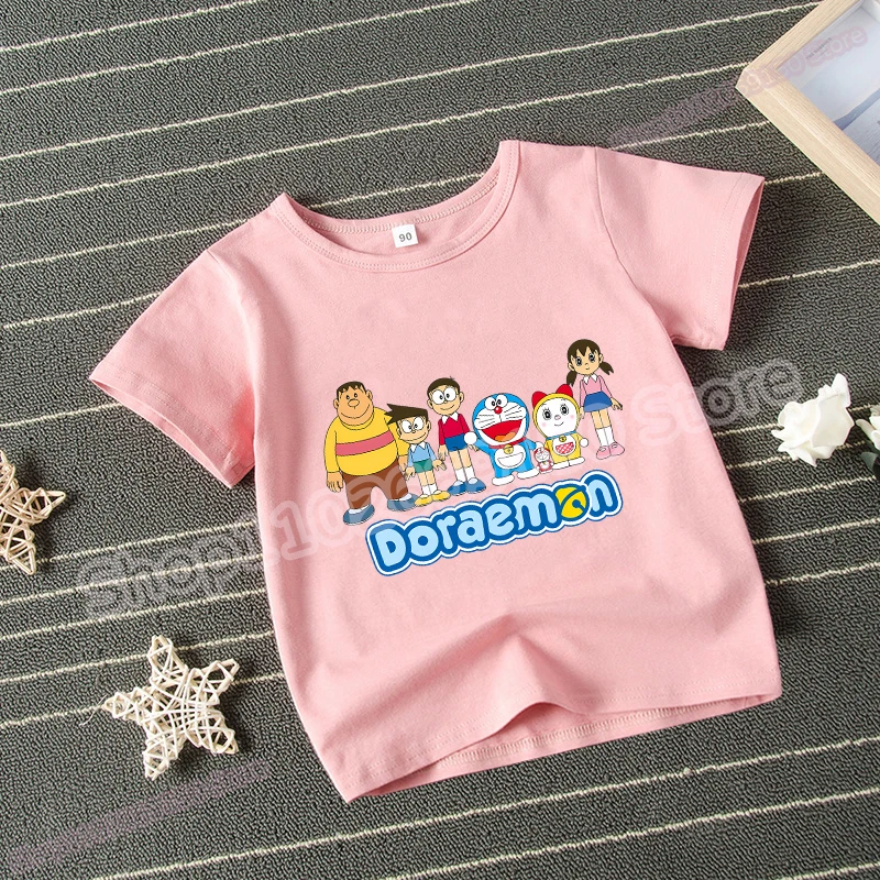 Kawaii Doraemons Boy Anime Cute T-shirt Girl Cartoon Casual Tops Summer Children Fashion Cotton Clothing Kids Creative Top Gifts