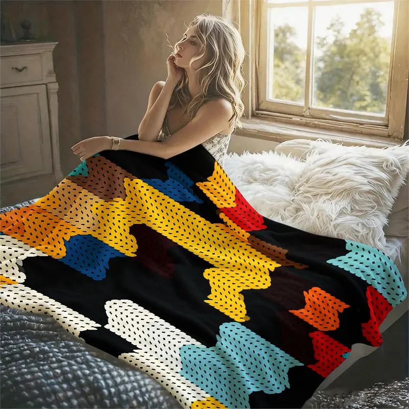 Knit Chevron Colorful Black Flannel Blanket Perfect for Sofa Office Bed Travel Sleep Read Relax Camping Four Season Use