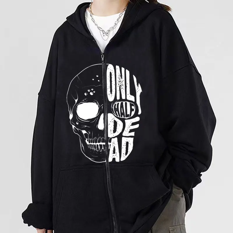 

Goth Clothing Rhinestones Skeleton jacket Hoodies Punk Long Sleeve Streetwear Oversized Zip Men Y2K Casual Hoodie Sweatshirt New