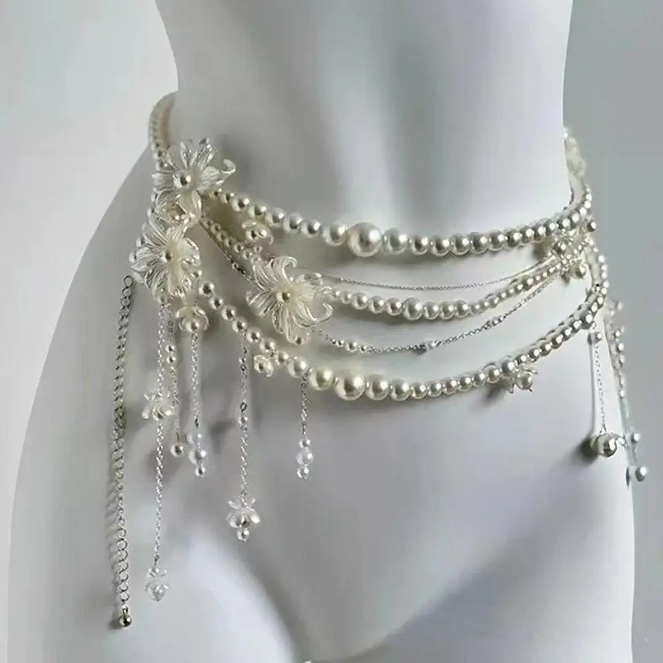 Fashion Vintage Belt Multi-layer Pearl Waist Chain For Women