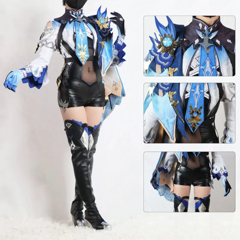 2025 New Eula Lawrence Cosplay Genshin Impact Costume Wig Uniform Wave Flower Knight Funny Glove Jewelry Halloween Ca AA