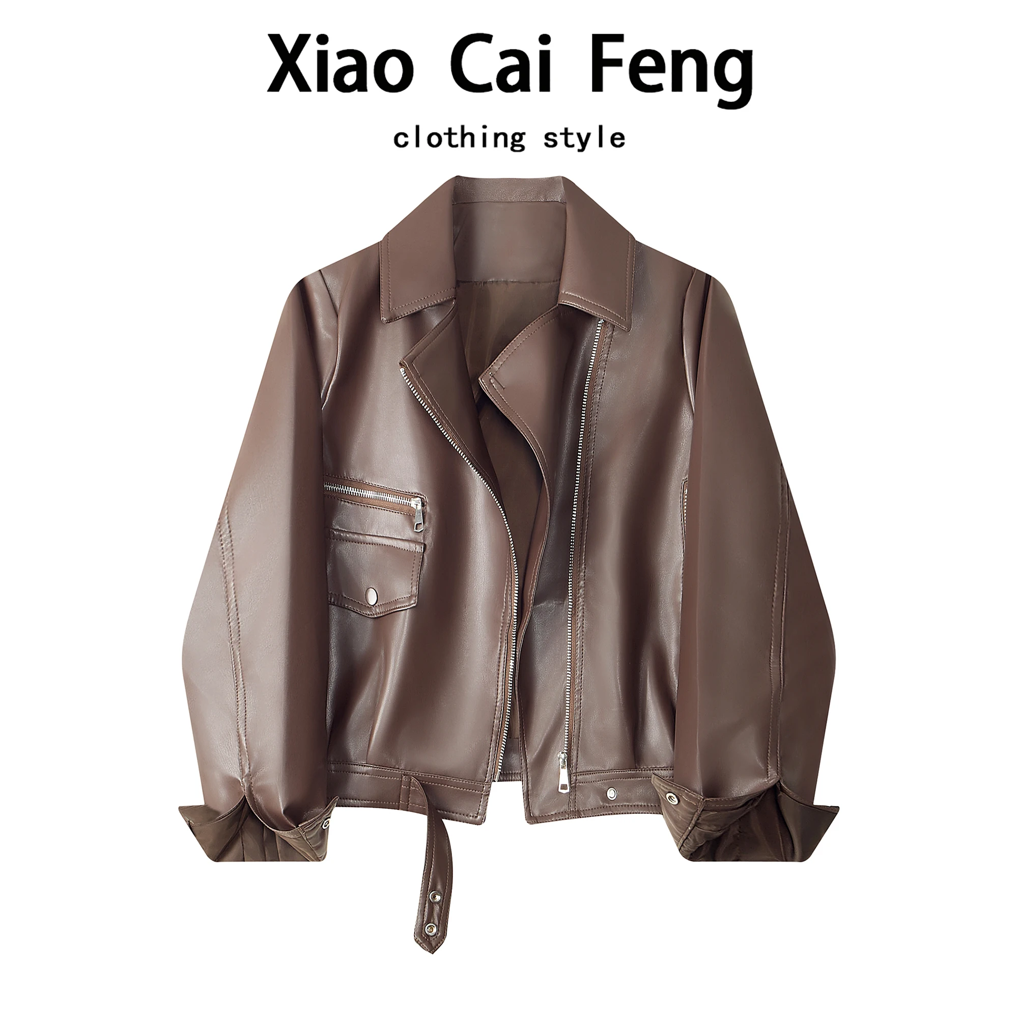 Faionable ort Leather Jaet Women's 2026 Spring New Sle Motorcycle Jaet Ele Personali PU Leather Coat