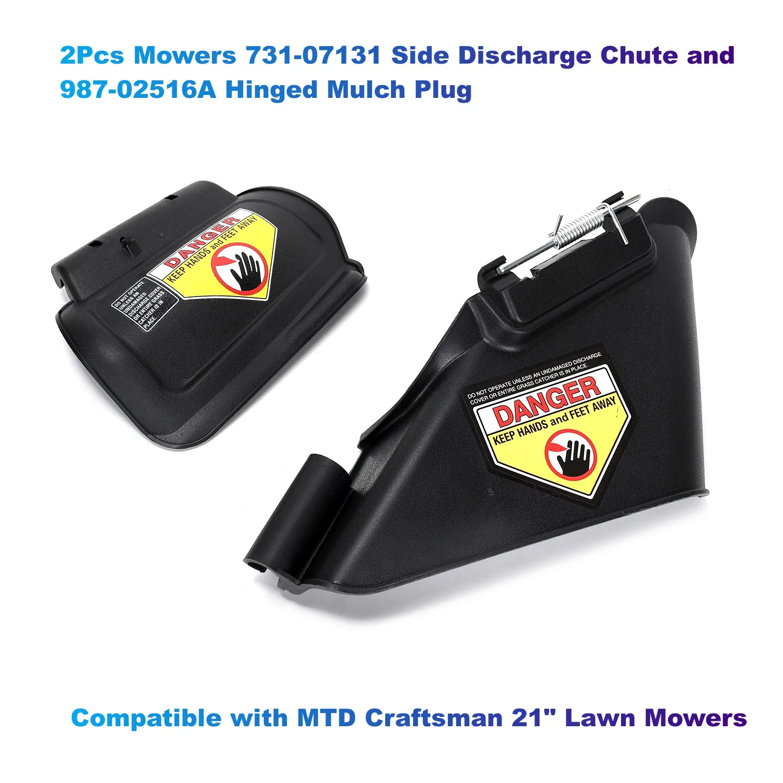 2Pcs Mowers 731-07131 Side Discharge Chute and 987-02516A Hinged Mulch Plug Compatible with MTD Craftsman 21