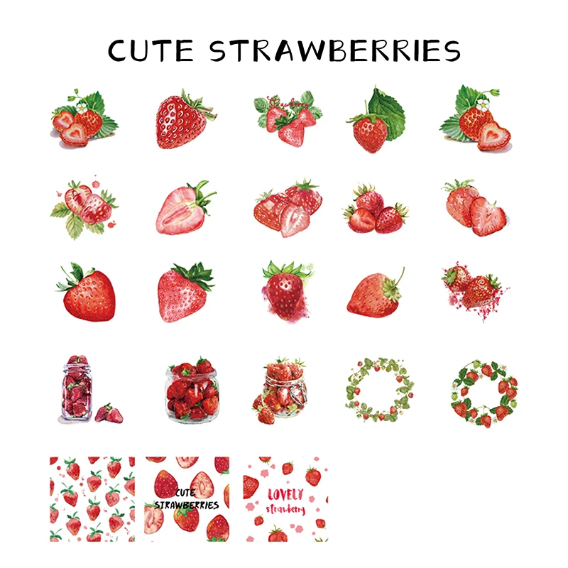 46 stuks/doos fruit aardbei-vormige doosstickers student briefpapier decoratiematerialen handgemaakte doe-het-zelf decoratie collage