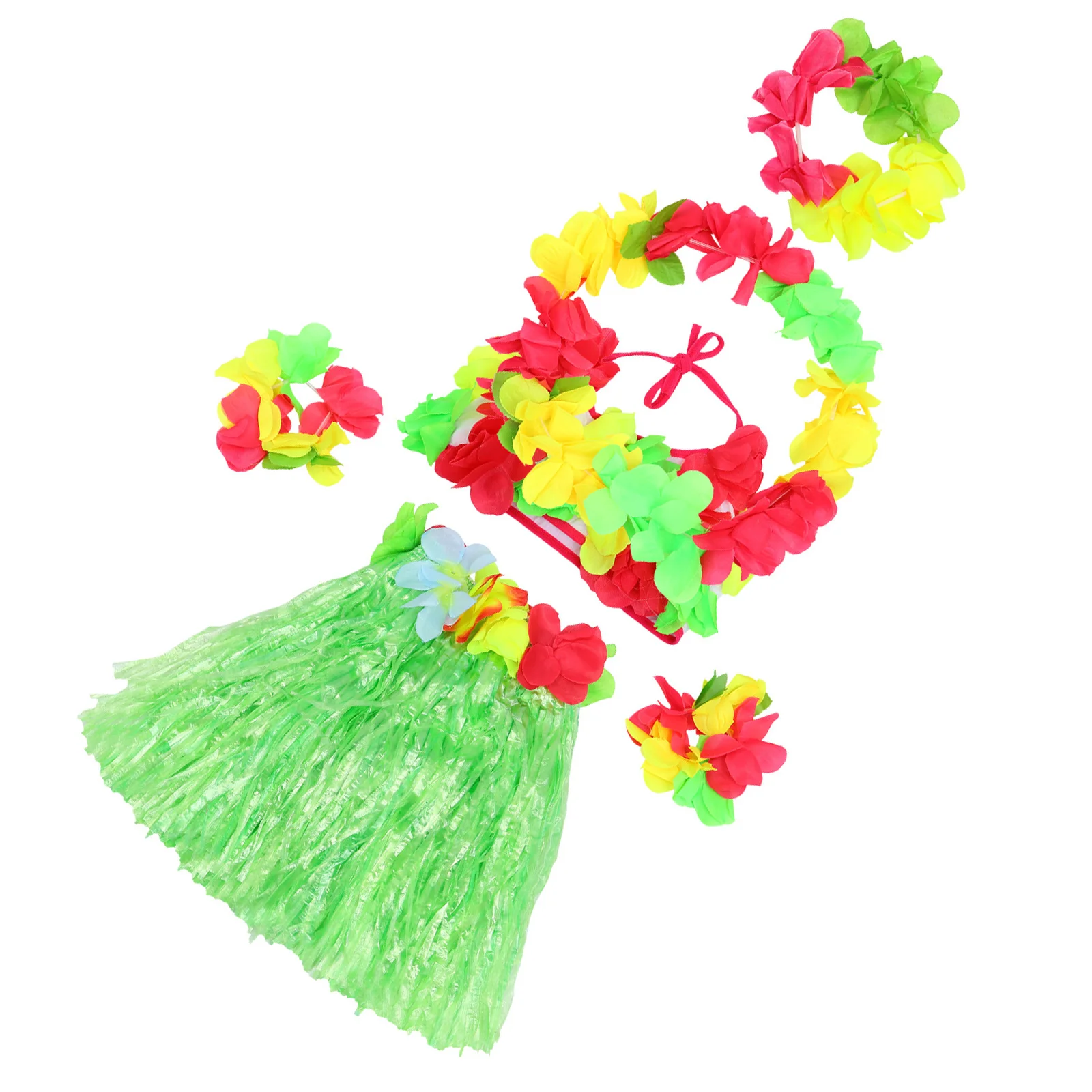 1 Zestaw Kostiumów dla Dzieci w Stylu Hawajskim Elastyczny Oddychający Biustonosz Jasny Wianek Opaska Bransoletka Idealny na Imprezę Kostiumową dla Dzieci