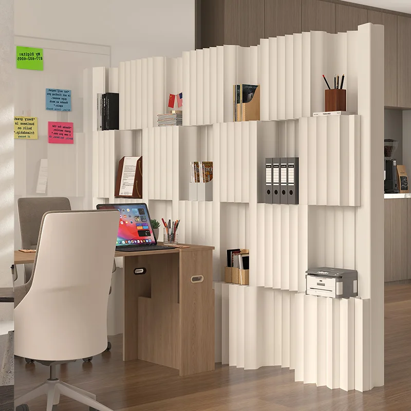 Concave-convex Shaped Room Divider with Storage, Movable Foldable Paper Partition Baffle Wall, Decor Screen for Multi-scene