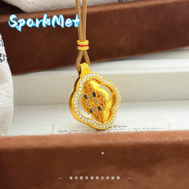 

Sparkmet 29999 24K Real Gold Dot Diamond Blue and White Hollow Filament Rotatable Flower Pendant Braided Sweater Chain