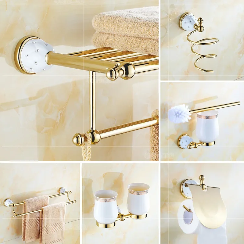 Modern Bathroom Accessory Set Gold Hotel Wall Mount Bathroom Accessories