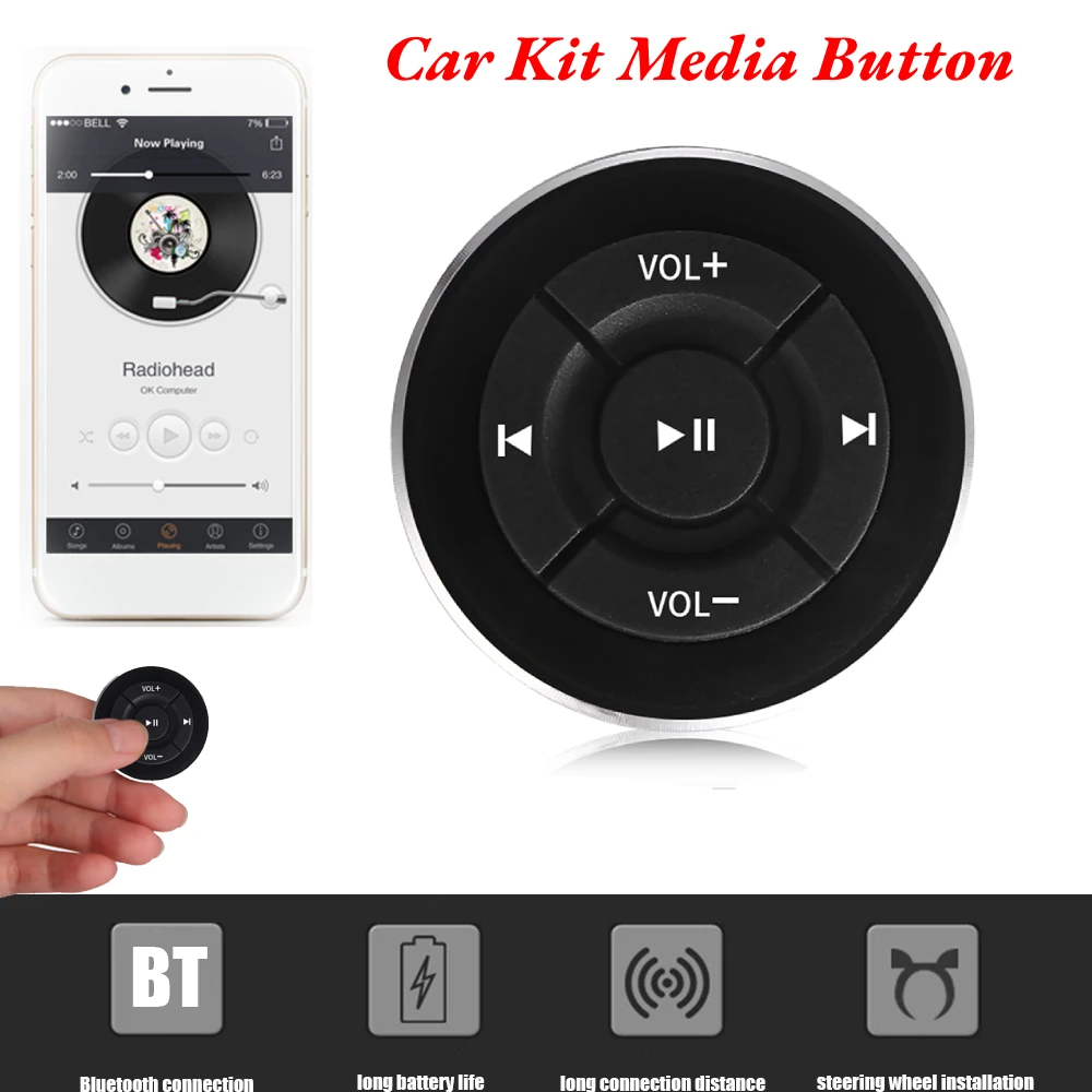 Wireless Bluetooth-compatible Media Button Remote Controller Car Steering Wheel MP3 Music Play For IOS Android Phone Tablet