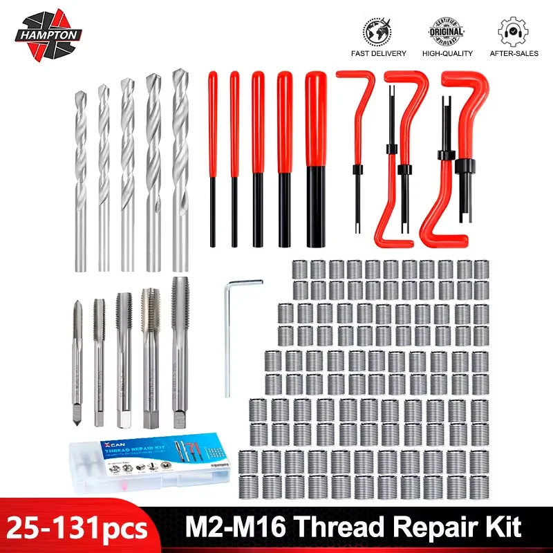 Juego de herramientas de reparación de roscas, 25/75/125/131 Uds., M2, M3, M4, M5, M6, M8, M10, M12, M14, M16, inserto de rosca para restaurar el