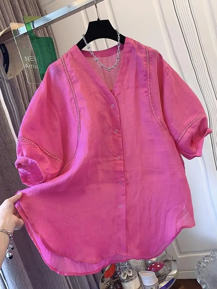 

Korean Single Breasted Blouse Women Loose Short Sleeve Shirts Tops Solid Color Fashion Temperament Blouses Camisas De Mujer