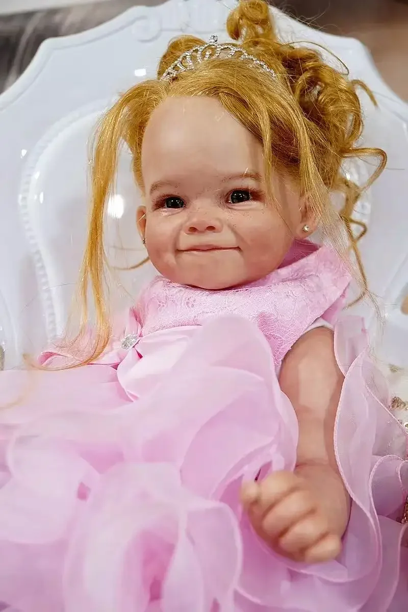 Ego customzied fornecimento limitado 28 polegadas reborn bebê raya cabelo dourado enraizado à mão já acabado boneca com vestido diferente