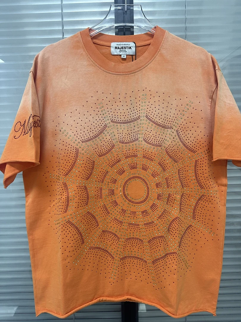 2026ss Summer MAJESTIK High Street Diamonds Spider Web Printed Women Men Washed T shirts tees Hiphop Oversized Men T shirt