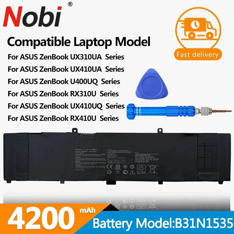 

NOBI B31N1535 Laptop Battery For ASUS ZenBook UX310 UX310UA UX310UQ UX410 UX410U UX410UA UX410UQ U4000U U400UQ RX310U 48WH