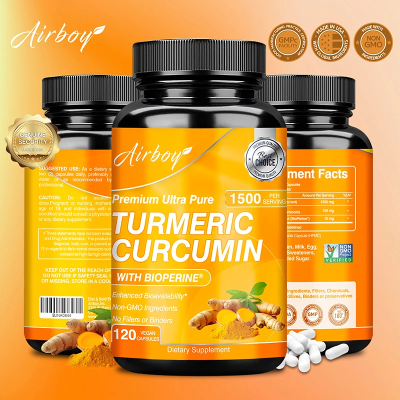 

Turmeric Curcumin Capsules - Helps Relieve Joint Inflammation, Antioxidants, Boosts Cognition, Improves Brain & Digestive Health