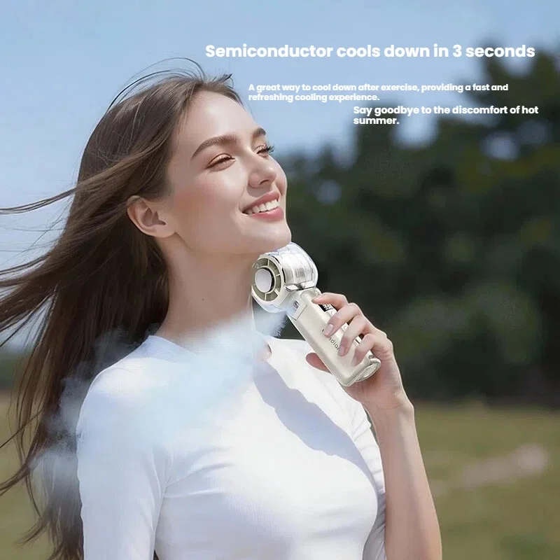 Mini Handheld Small Fan Portable USB Rechargeable High Speed Fan Desktop Folding Digital Display Cooling Spray Humidifying