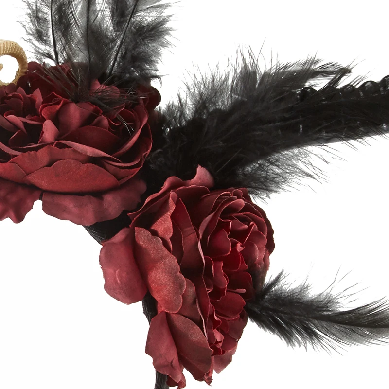 Gótico feminino dia das bruxas antílope longo chifre cosplay headpiece artesanal flor do vintage esqueleto retro bandana adereços festa facny dr