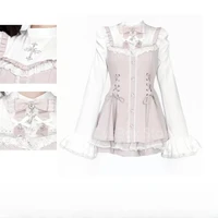 Jirai Kei Black White Bell Sleeve Lace Bow Collar Ryousan Dress Women Sweet Kawaii Dark Gothic Lolita Y2K Skirt Japanese Style 3