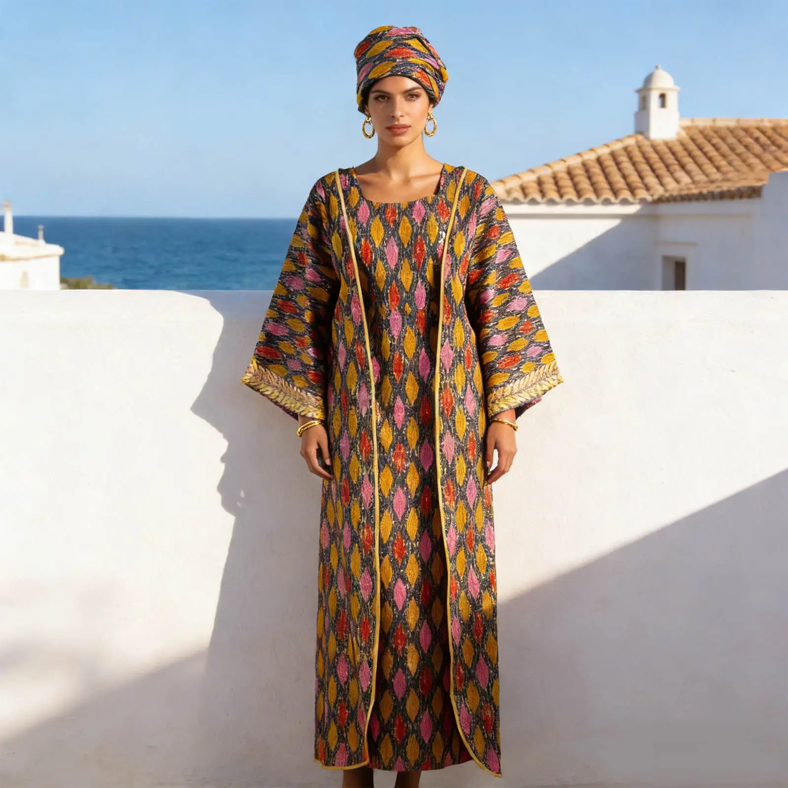 African Clothing for Women Female Suit Set Long Coat and Sleeveless Dress With Headscarf for Lady Traditional Outfits 2426029