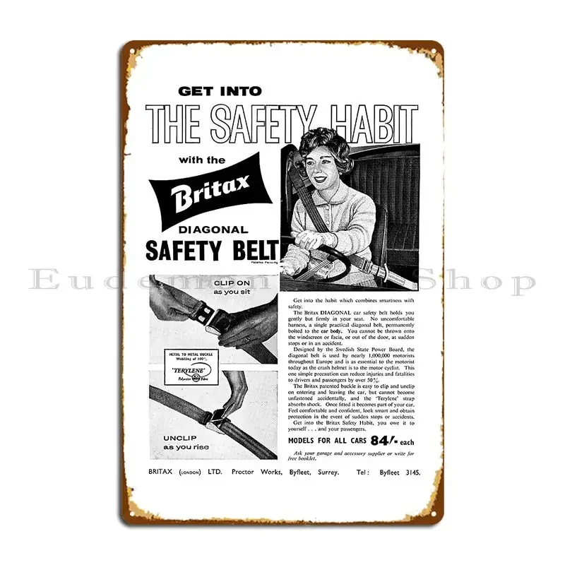 Placa de Metal Britax Cinto de Segurança Automotivo, Design de Anúncio Clássico de Carro dos Anos 60, Design de Mural, Design para Festas, Design para Pub, Pôster de Lata