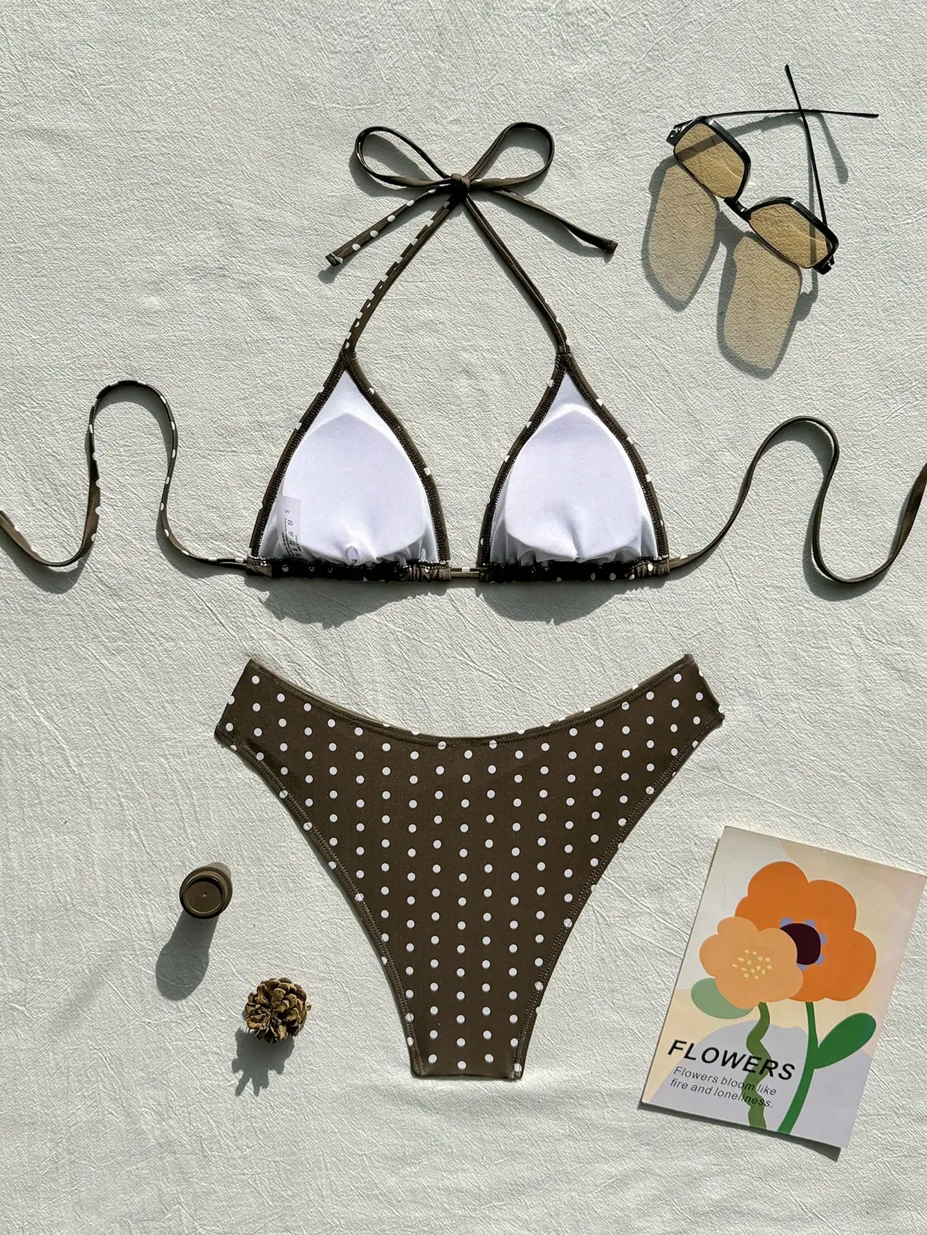 Classic polka dot style, high waisted triangle bikini swimsuit