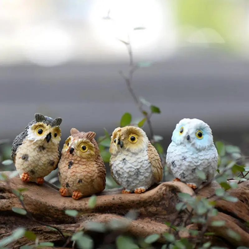 Owl Figurines Mini Cute Animal Statue Owl Figurines Fairy Garden Decoration Durable Resin Sculpture Ornament