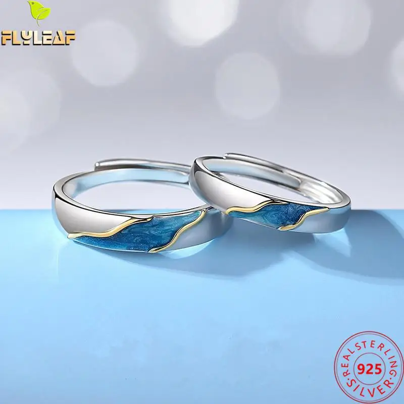 

Real 925 Sterling Silver The Other Side Starry Sky Open Couple Ring Original Design Romantic Lovers' Fine Jewelry 2023 New