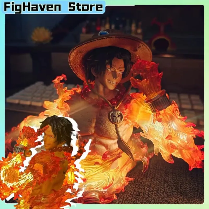 

LED Light Up Anime Bust Figure with Flame Effect PVC Collectible Statue with Hat and Beads for Desk Decor Fans Birthday Gift