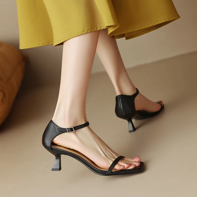 FEDONAS 2025 Women Sandals Fashion Thin Strap Genuine Leather High Heels Ankle Strap Shoes Woman Summer Wedding Party Prom Pumps