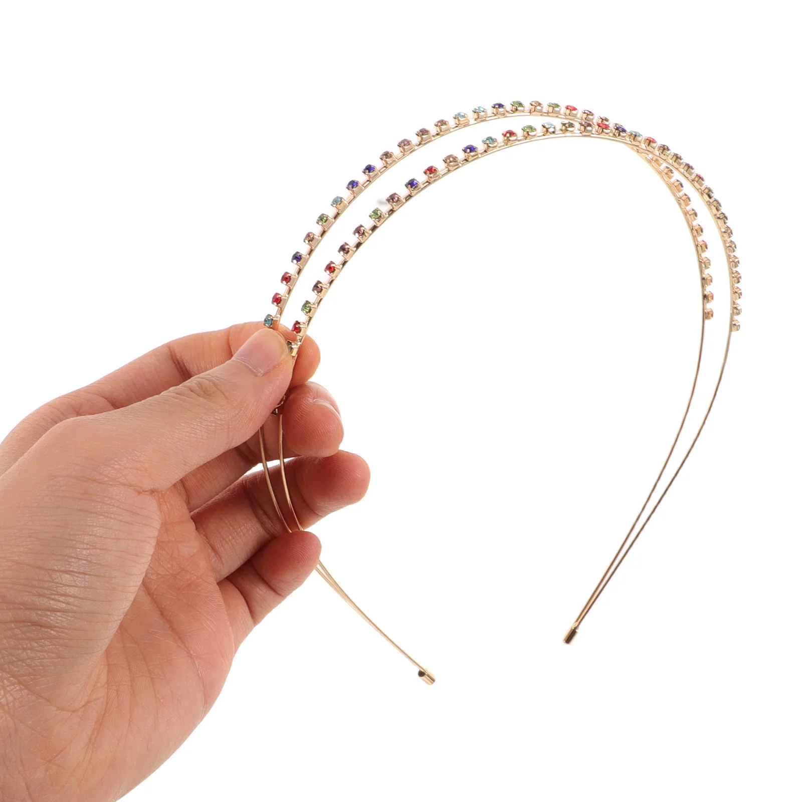 

2pcs Rhinestone Korean Version Women Rhinestone Embellished Hairband Double Layer Embellished Hair Hoop Bridesmaid Wedding