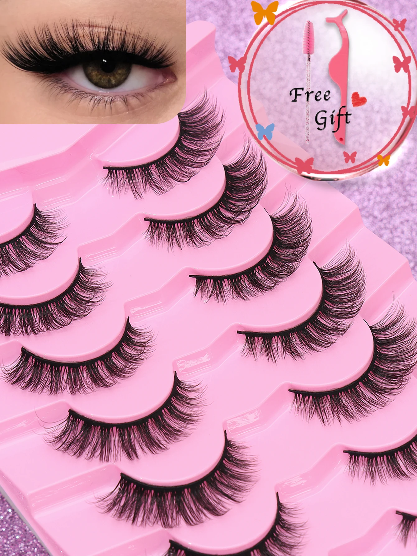 눈을 자연스럽게 강화하는 길고 두꺼운 속눈썹 연장 7쌍; 인조 속눈썹 전체 세트