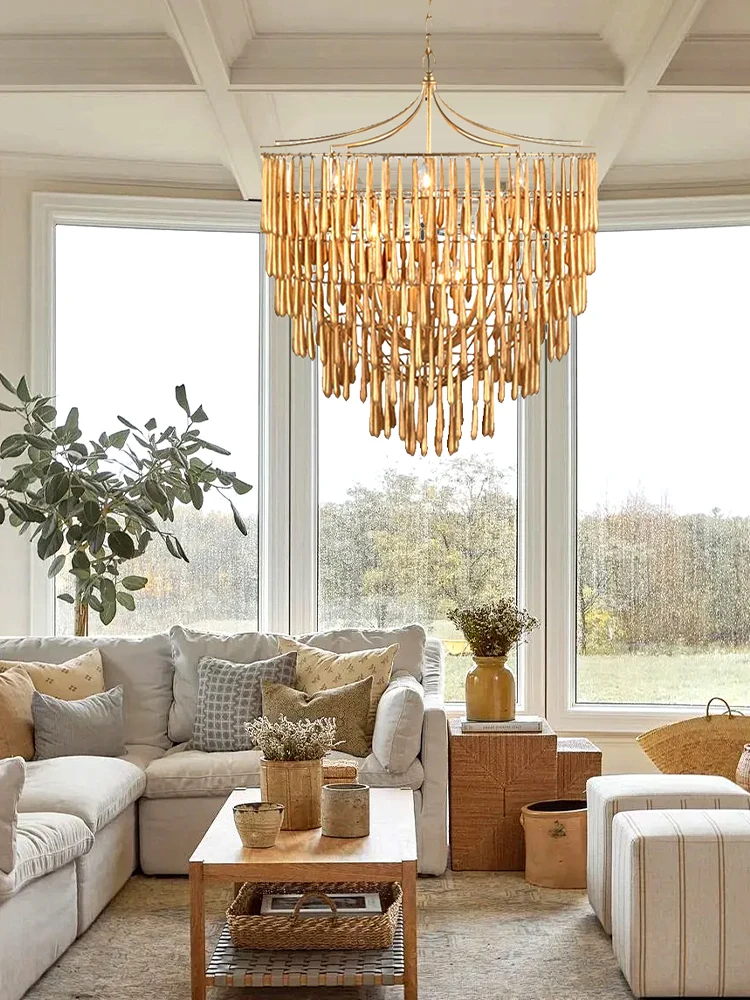 Living Room Decor Villa Artistic Water Drop Basket Cottage Ceiling Chandeliers Metal Home LED Lighting Fixture Hanging Lamps
