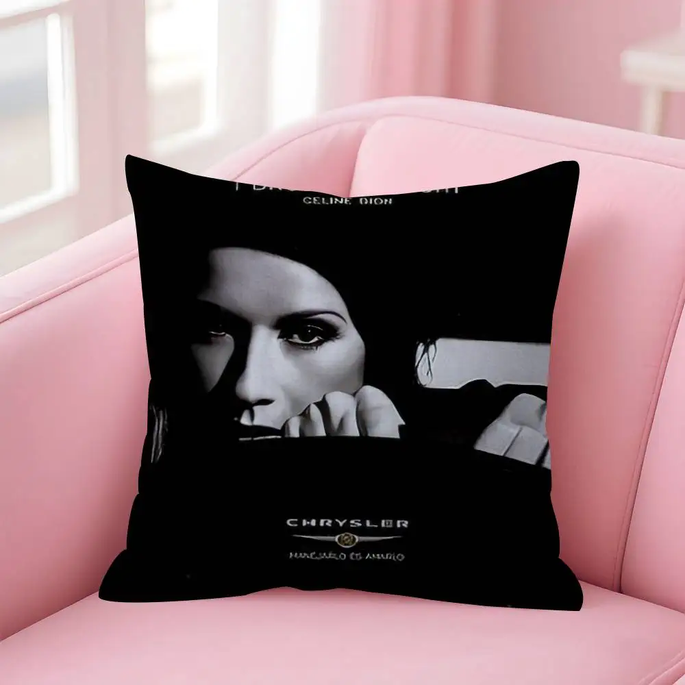 Celine Dion Schwarz-weißer, doppelseitig bedruckter Kissenbezug, kurzer Plüsch, geeignet für Wohnzimmer, Schlafzimmer, Dekokissenbezug – Detail 5