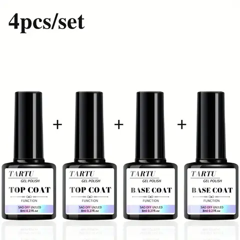 1pc/2pcs/3pcs/4pcs 8Ml Functional Gel Nail Art Set with Base Coat and Diamond Top Coat, Matte Top, Soak Off Gel Nail Polish
