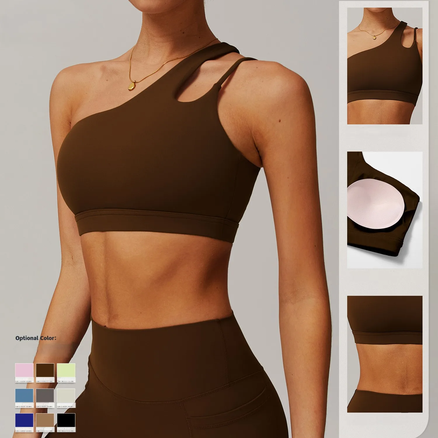 Asymmetric One Shoulder Sports Bra Women Naked Feeling Yoga Top Irregular Strap Backless Gym Workout Running Tank Sexy